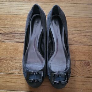 INC International Concepts Charcoal Suede Ballet Flats with Black Buckle